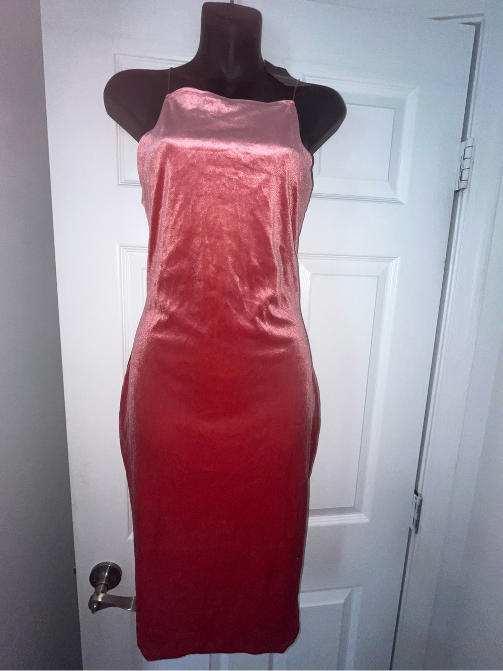 Sleek Satin Slip Dress in Rose Red